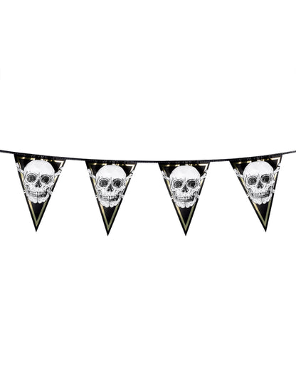 Vue d'ensemble de la guirlande de fanions en plastique Pirate Jolly Roger