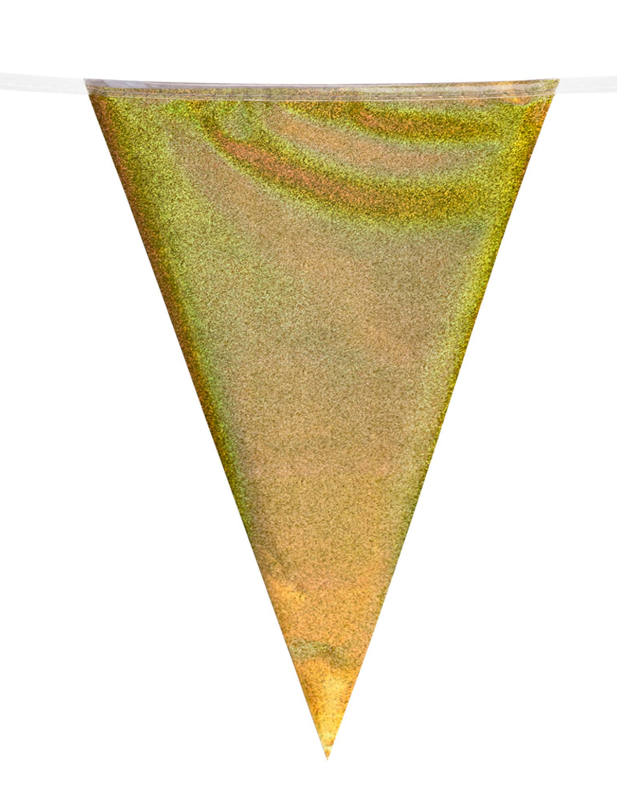 Zoom sur le motif sirène dorée d'un fanion de la Guirlande en plastique 10 fanions Sirène Lagune