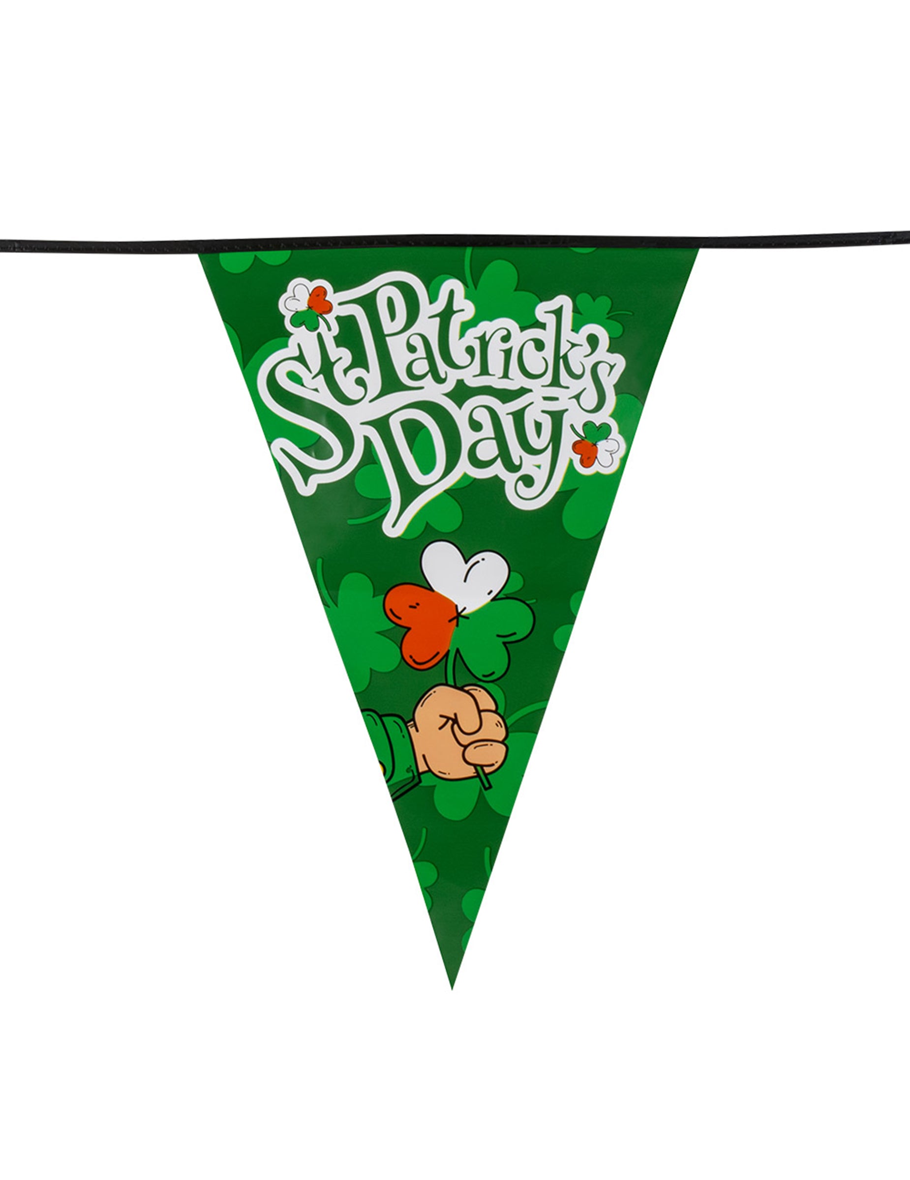 Détail d'un fanion avec trèfle tricolore de la guirlande à fanions Saint Patrick