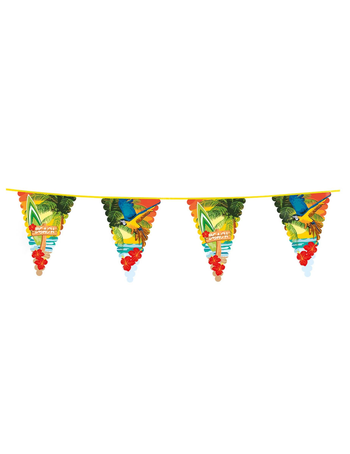 Ghirlandă cu fanioane Beach party pentru petrecere multicoloră cu motive papagali și surf