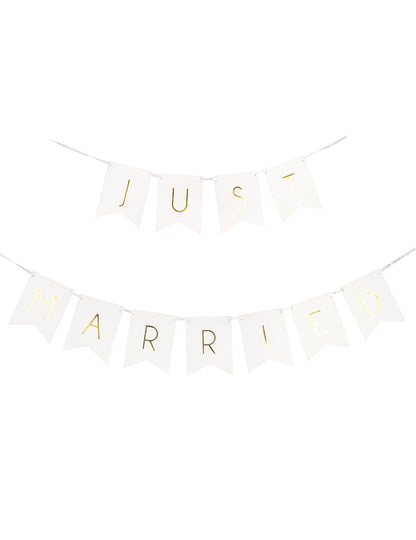 Ghirlandă de flori albe și aurii, proaspăt căsătoriți, 155 cm carton