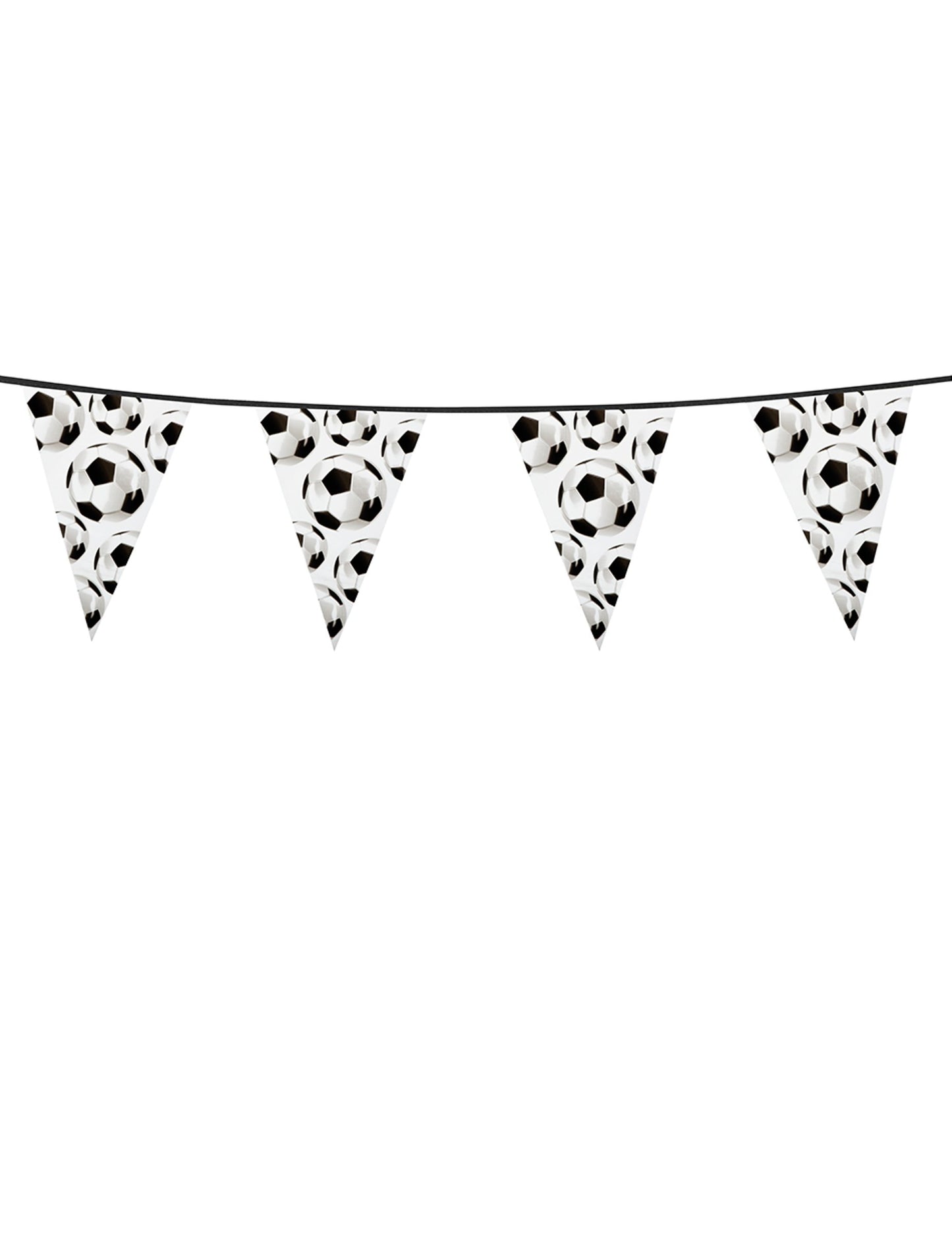 Ghirlandă cu fanioane Foot party albă și neagră cu imprimeu cu mingi de fotbal