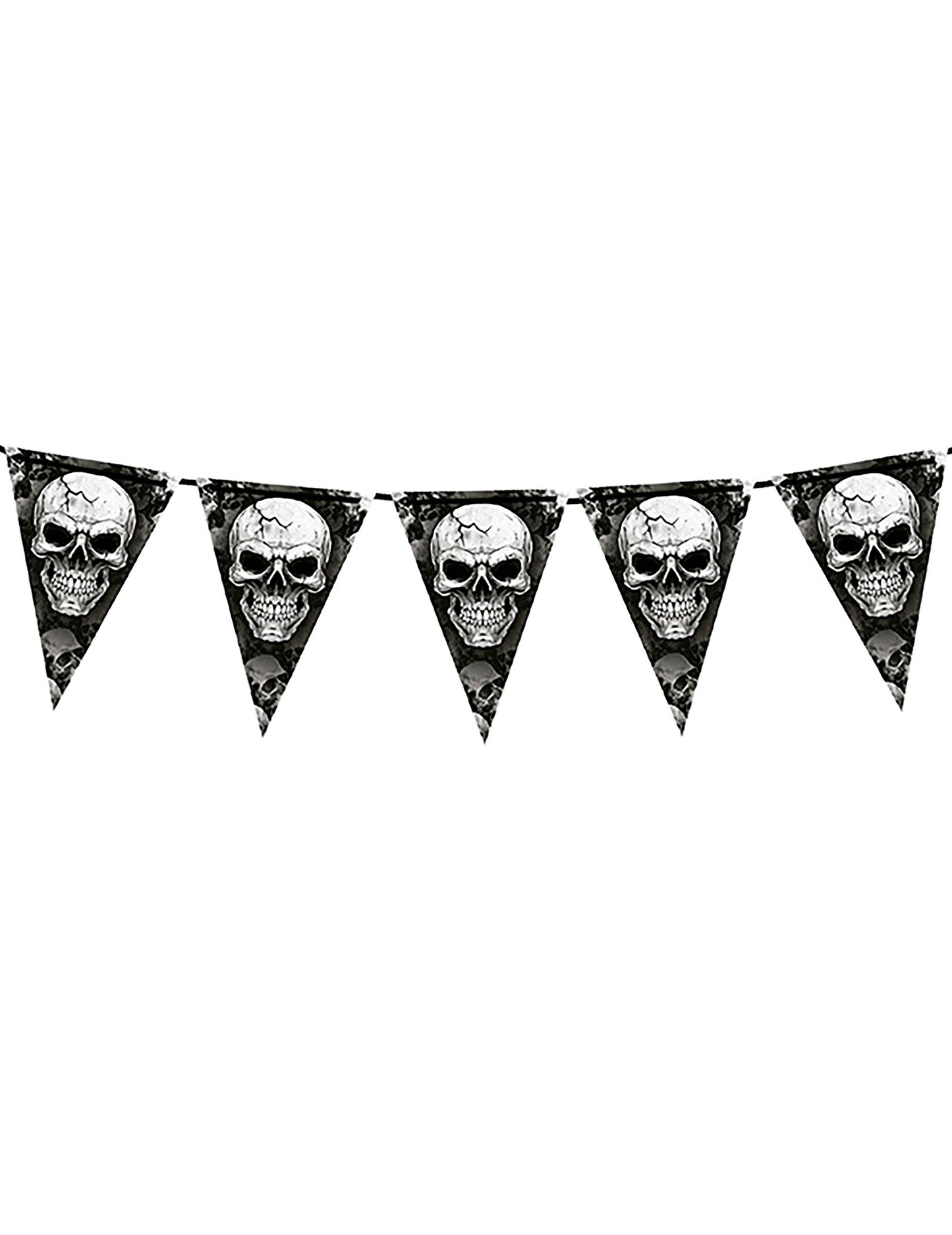 Guirlande à fanions tête de mort pour décoration noire et blanche