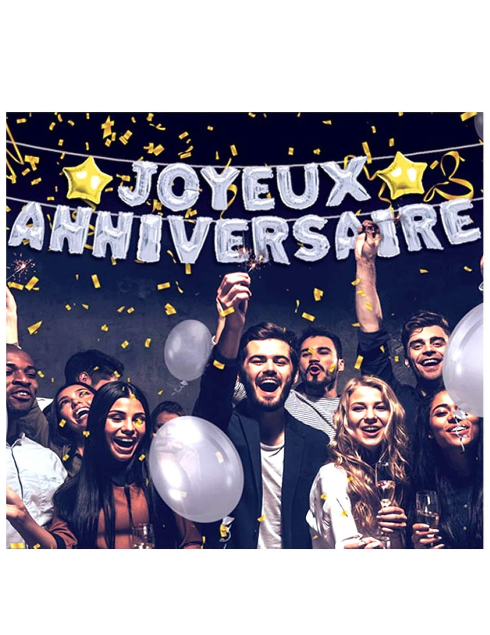 Imaginea ghirlandei de baloane aniversare argintie Joyeux Anniversaire