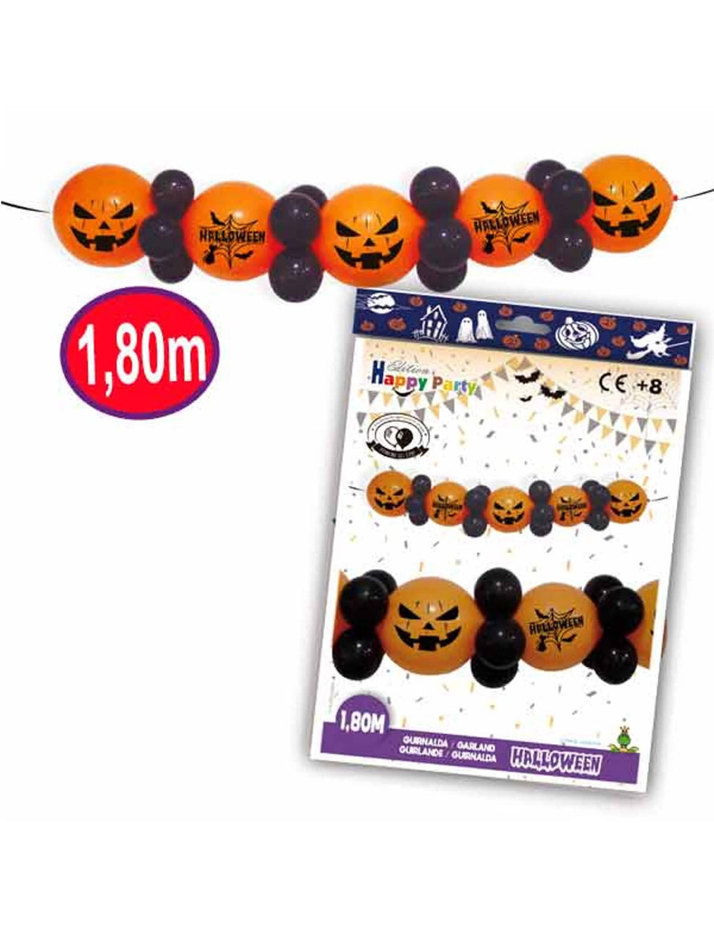 Ghirlandă de baloane din latex halloween pentru decorațiune portocaliu și negru cu motive de dovleci
