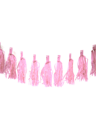 Guirlande de 20 tassels déco anniversaire pour fille rose