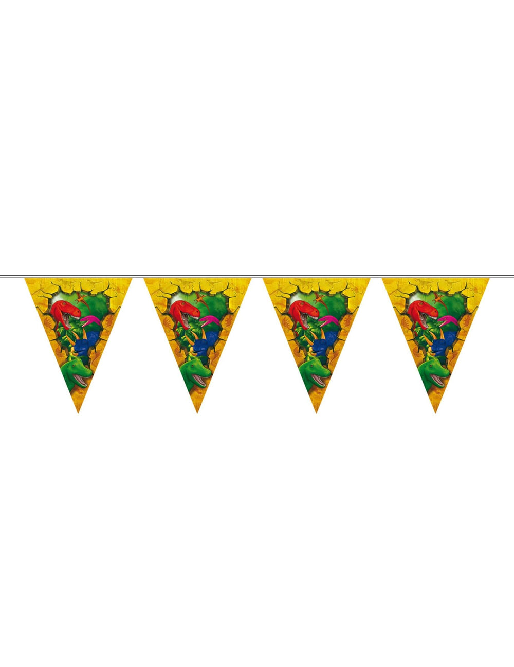Ghirlandă de fanioane din plastic Dinozauri pentru copil galben și multicolor 6 m