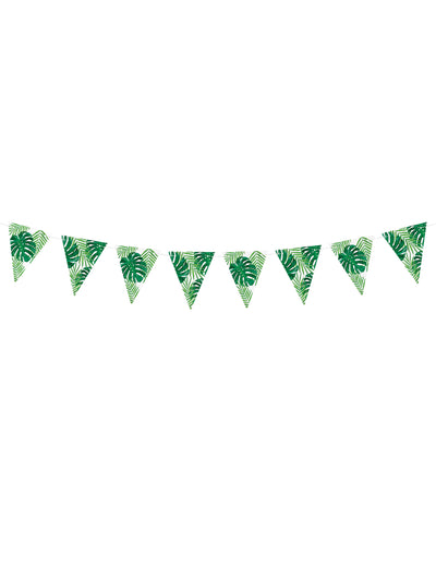 Guirlande de fanions feuilles tropicales pour fête vert et blanc en carton