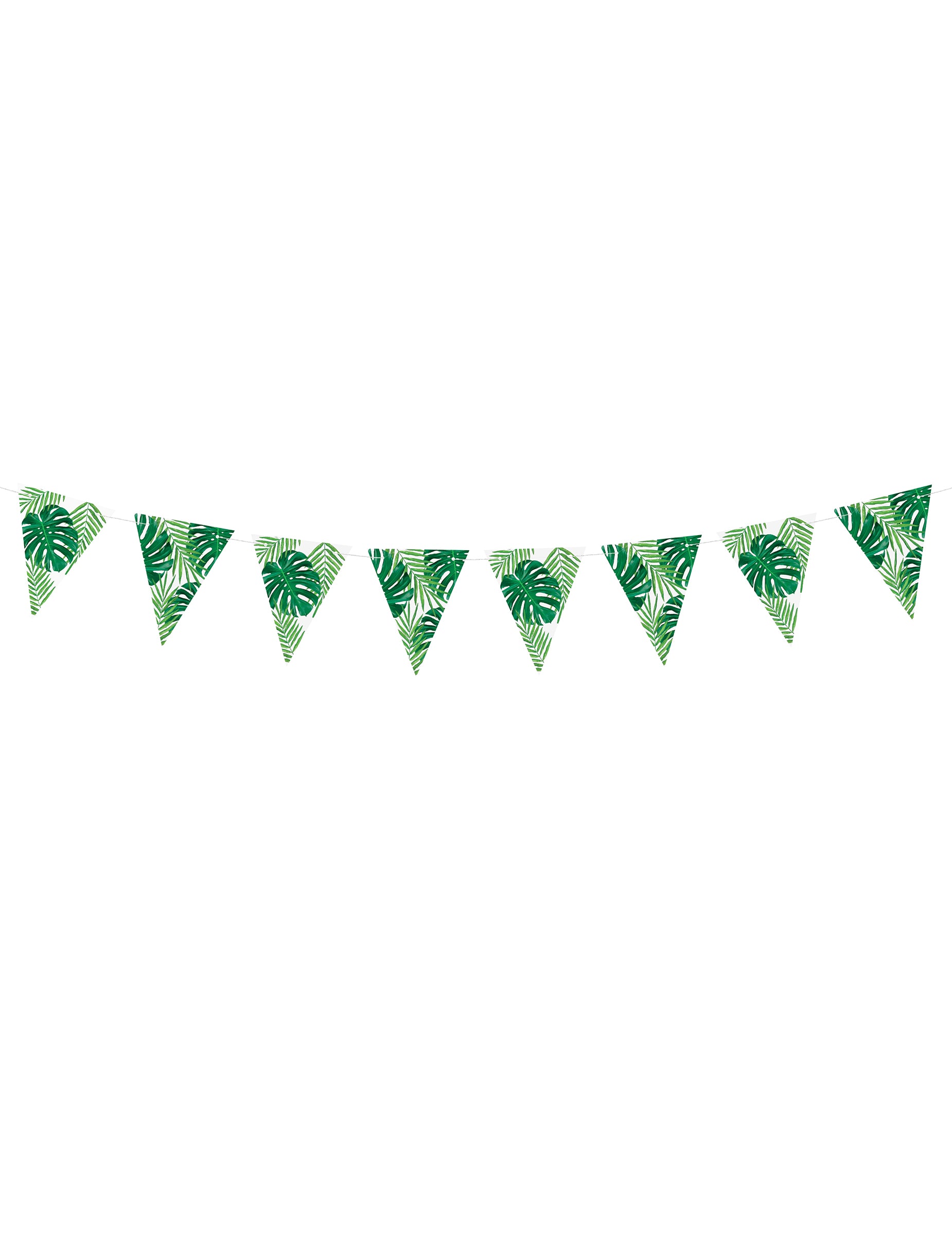 Guirlande de fanions feuilles tropicales pour fête vert et blanc en carton