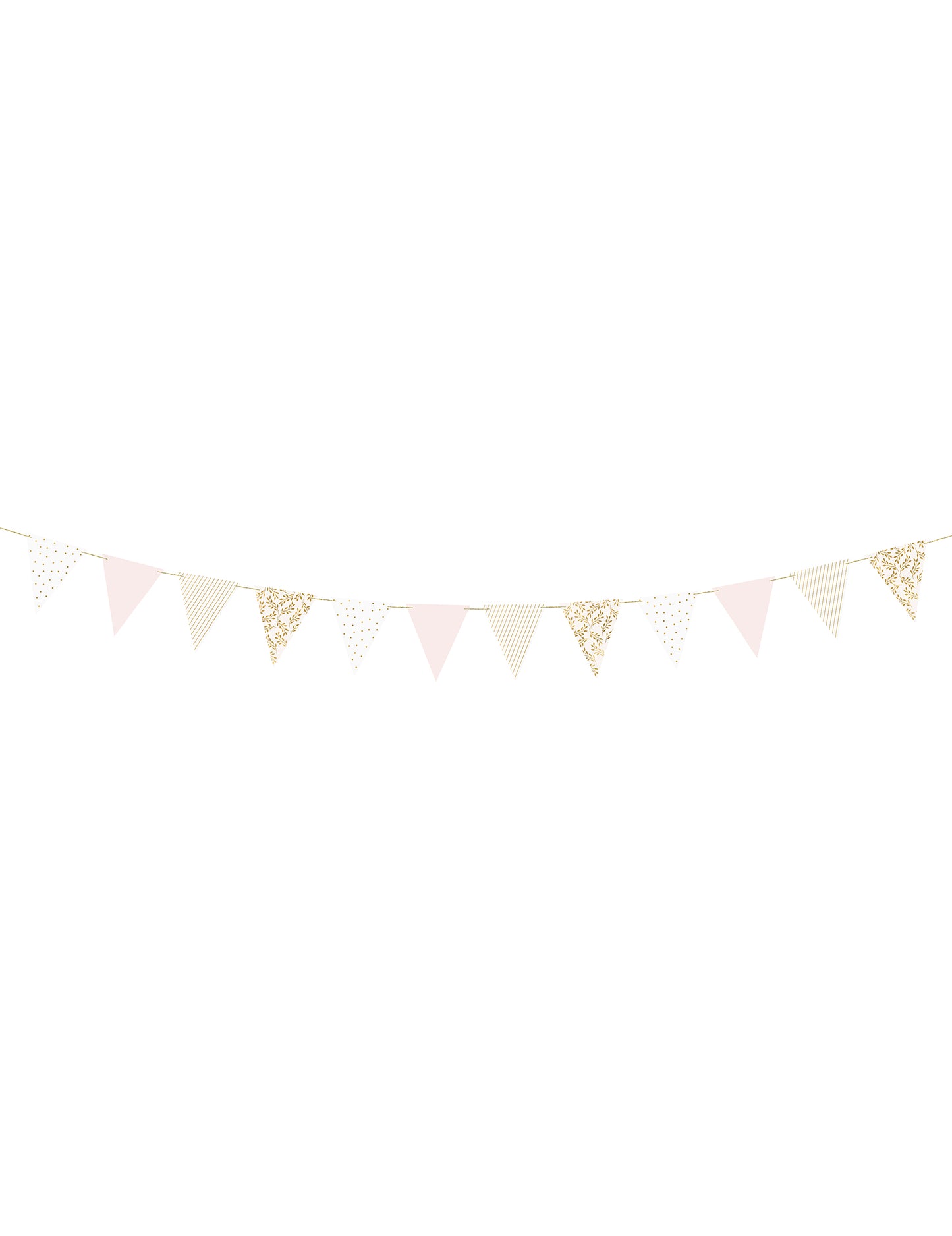 Guirlande de fanions en carton à motifs dorés pour fête rose et blanche
