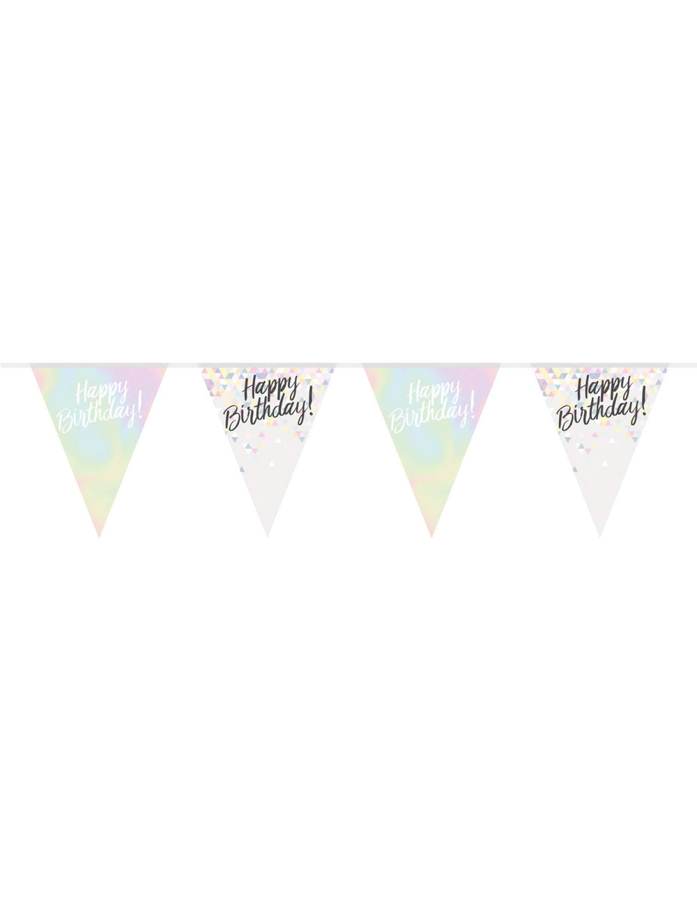 Ghirlandă cu fanioane din plastic Happy Birthday pentru aniversare irizată pastelată