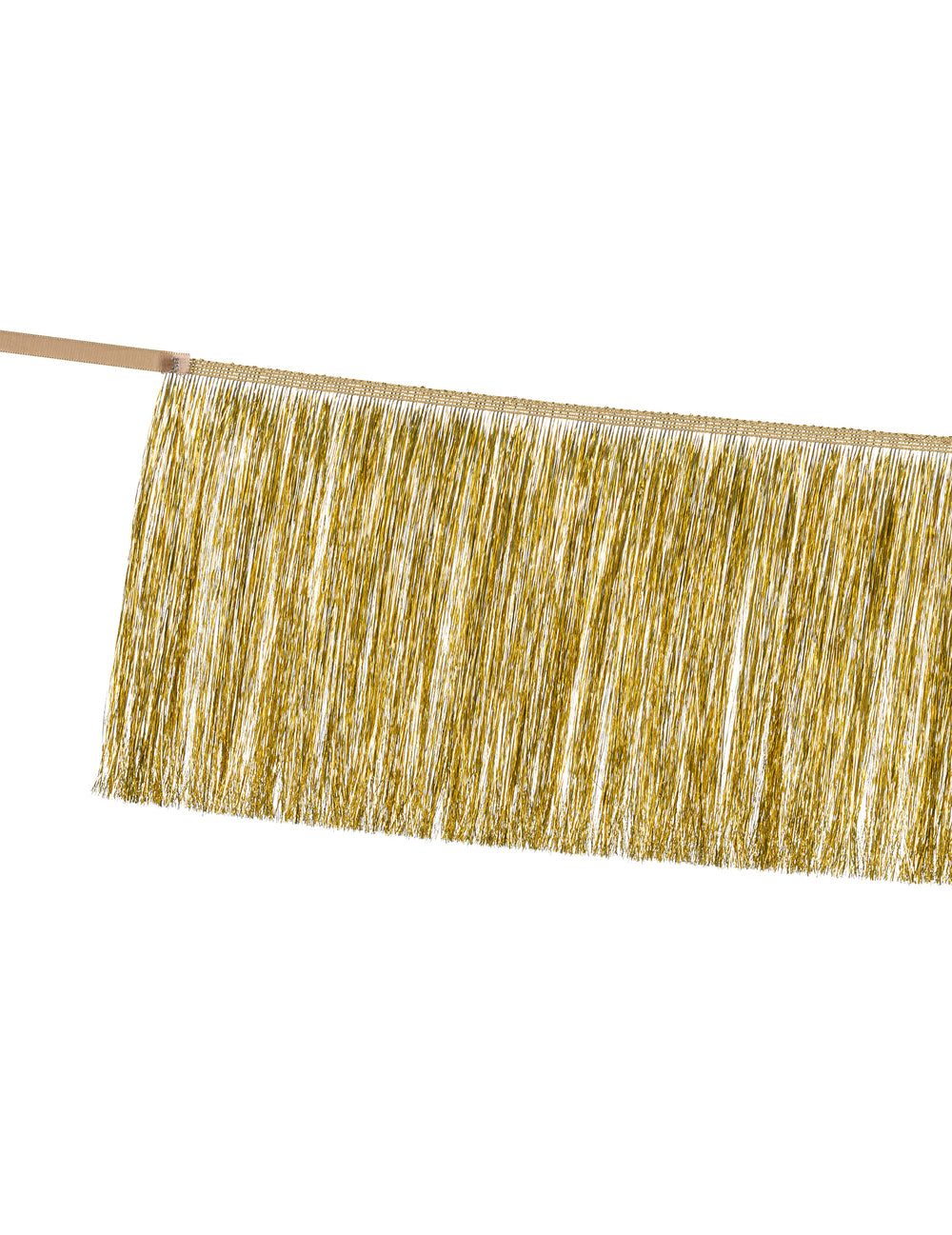 Détail des franges de la guirlande de fils à franges dorés pour fête