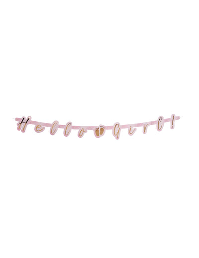 Guirlande de lettres en carton hello girl pour baby shower rose et or