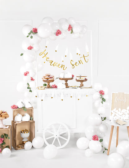 Ghirlandă din pene albe și aurii 13,5 cm decorațiuni de nuntă x 1,6 m