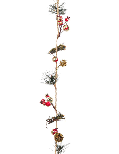 Ghirlandă din conuri de pin, fructe de pădure, brad și lemn 120 cm