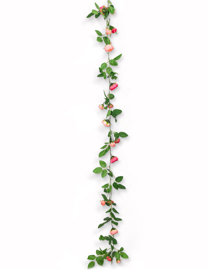 Guirlande de roses et feuilles vertes pour mariage rose et vert