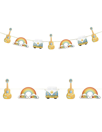 Guirlande en carton Hippie Party multicolore avec guitares arcs-en-ciel et vans