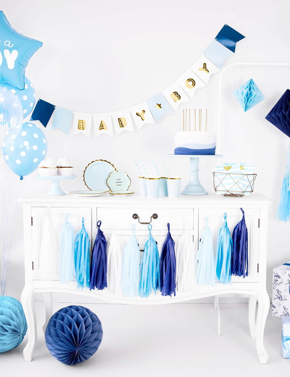Decorațiune de bufet cu ghirlandă de fanioane Baby Boy