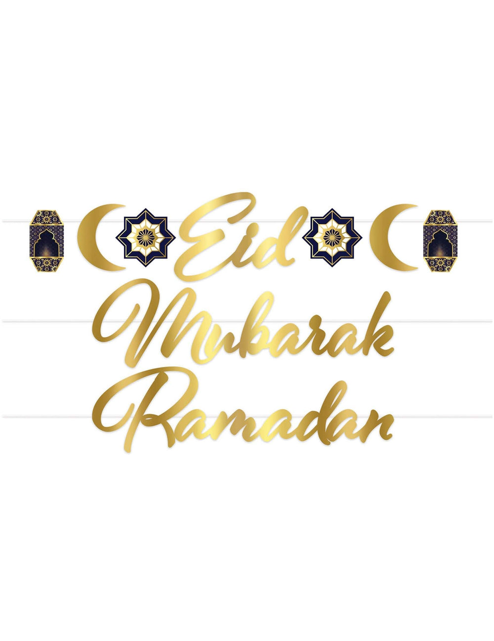 Ghirlandă din carton Aïd Mubarak pentru decorare aurie și albastră
