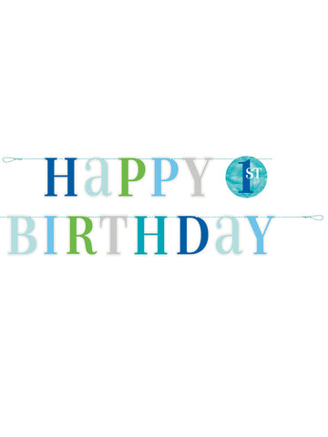 Ghirlandă albastră din carton „La mulți ani”, 1,8 m, decorațiune pentru băieți