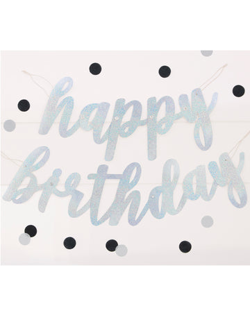 Guirlande en carton happy birthday argenté pailleté 84 cm anniversaire