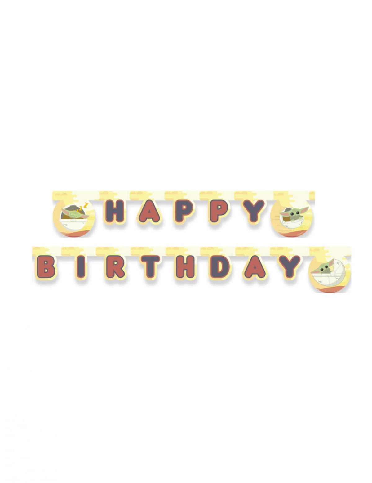 Ghirlandă din carton Happy Birthday bebe Yoda The Mandalorian galben și bej
