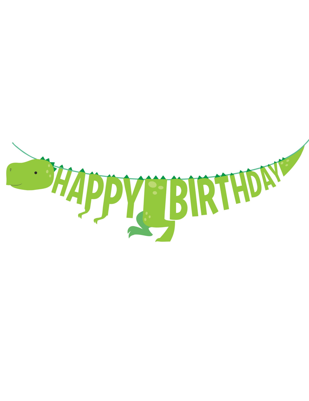 Guirlande happy birthday petits dinosaures pour anniversaire verte en carton
