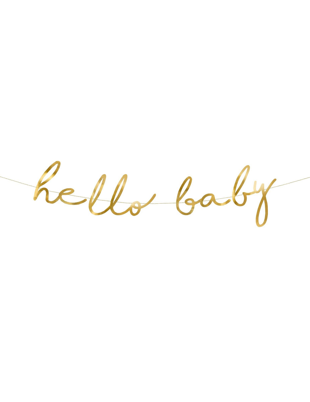 Ghirlandă din carton hello baby pentru baby shower aurie metalizată