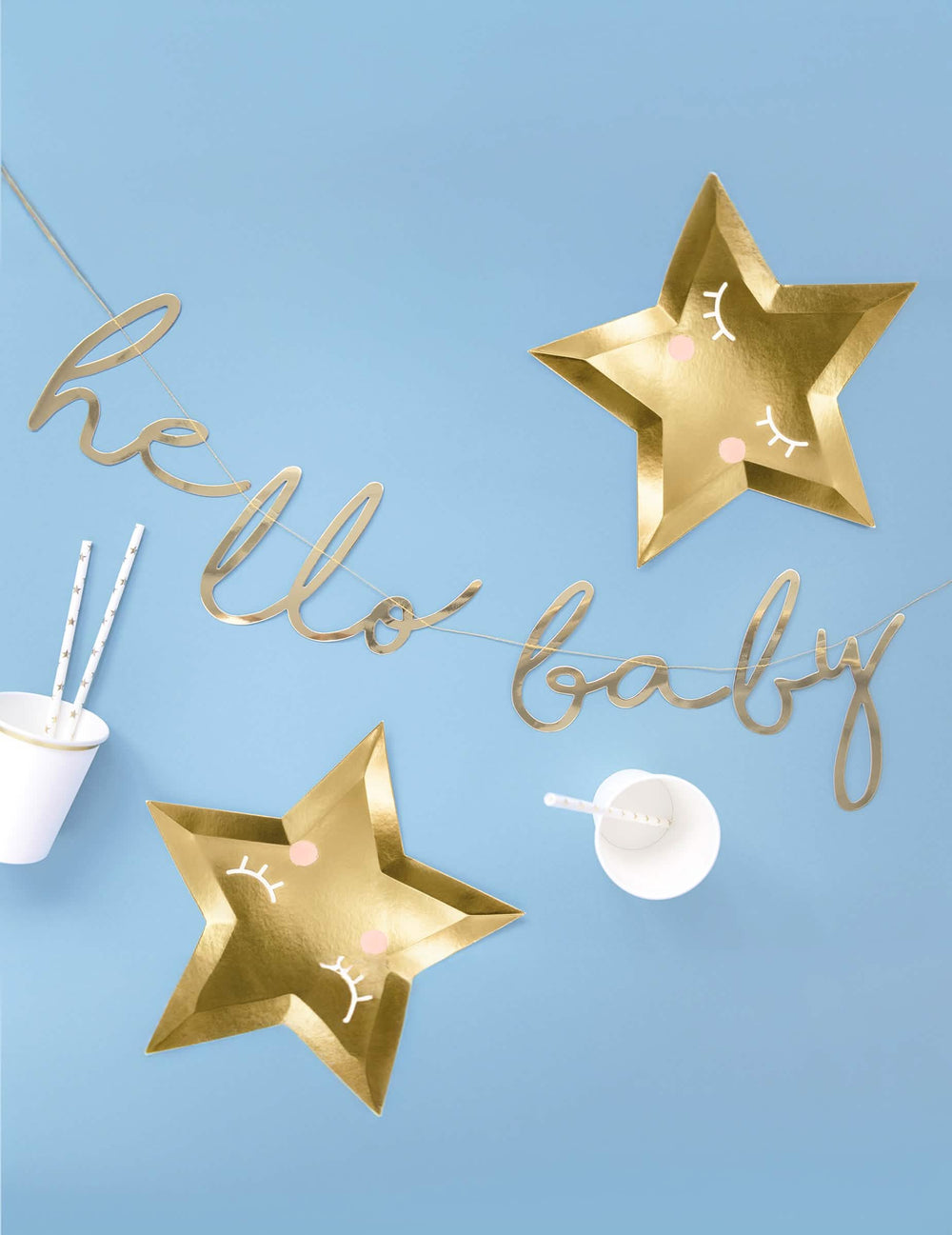 Situație de utilizare a ghirlandei din carton hello baby pentru baby shower