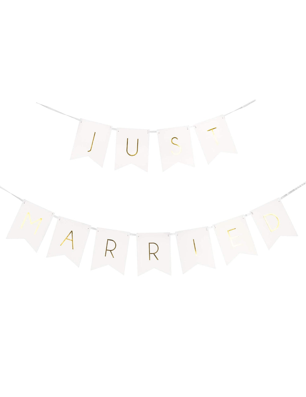 Guirlande en carton just married pour mariage blanche et dorée
