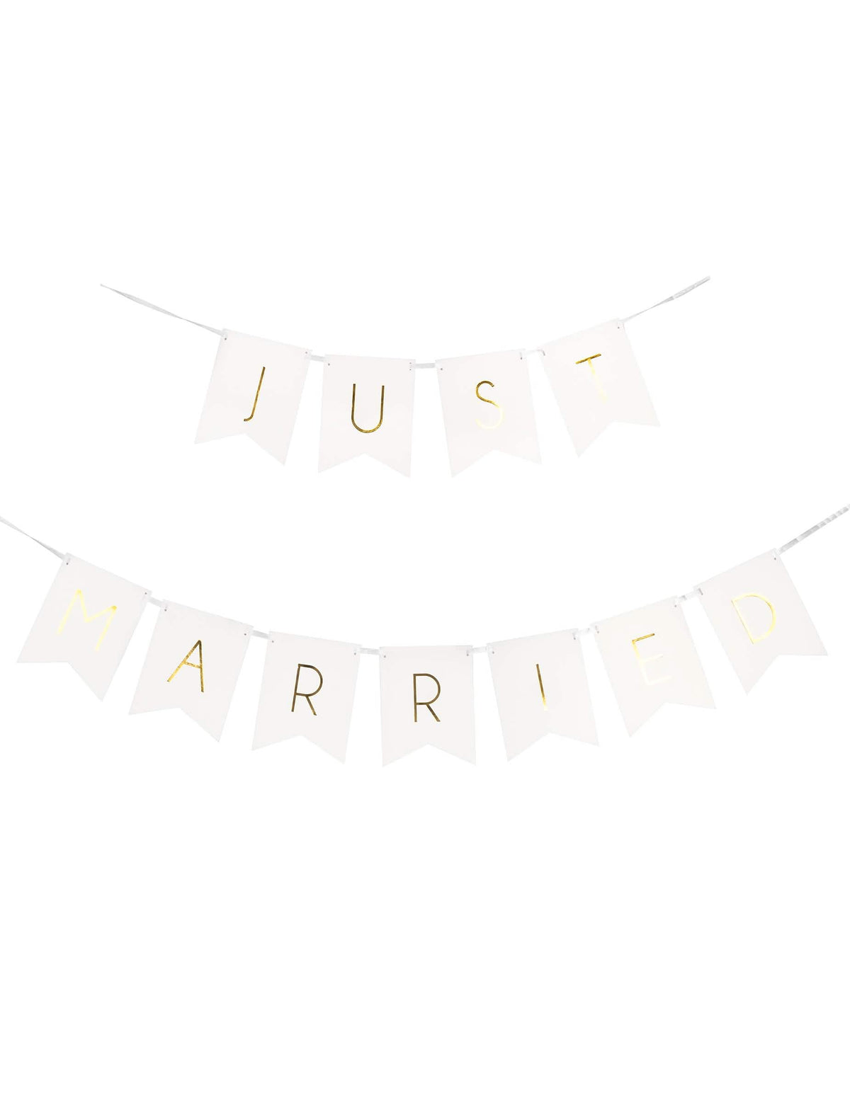 Guirlande en carton just married pour mariage blanche et dorée