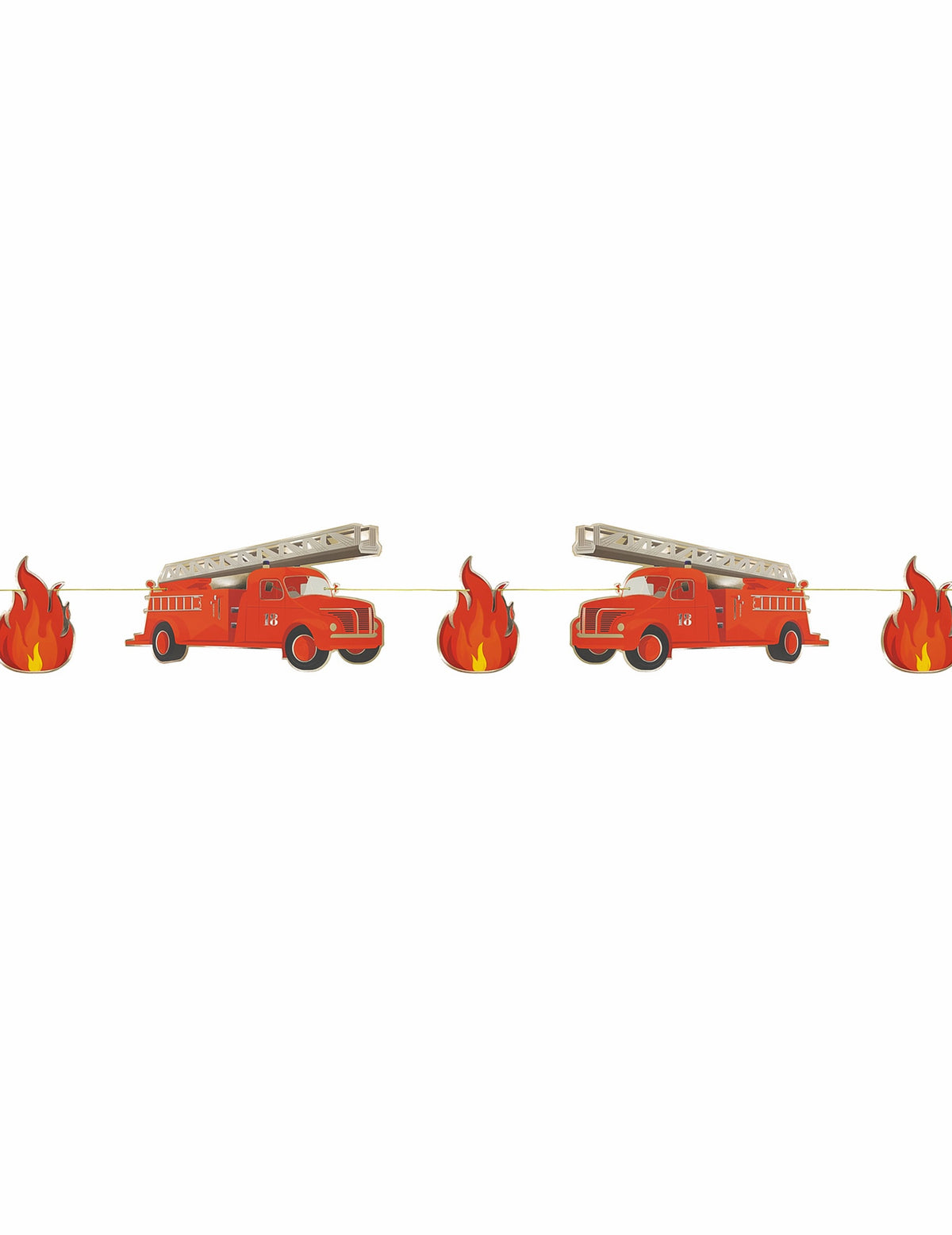 Guirlande en carton Pompier pour enfant rouge avec camions et flammes