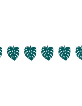 Détail des feuilles de monstera de la guirlande en carton tropical chic