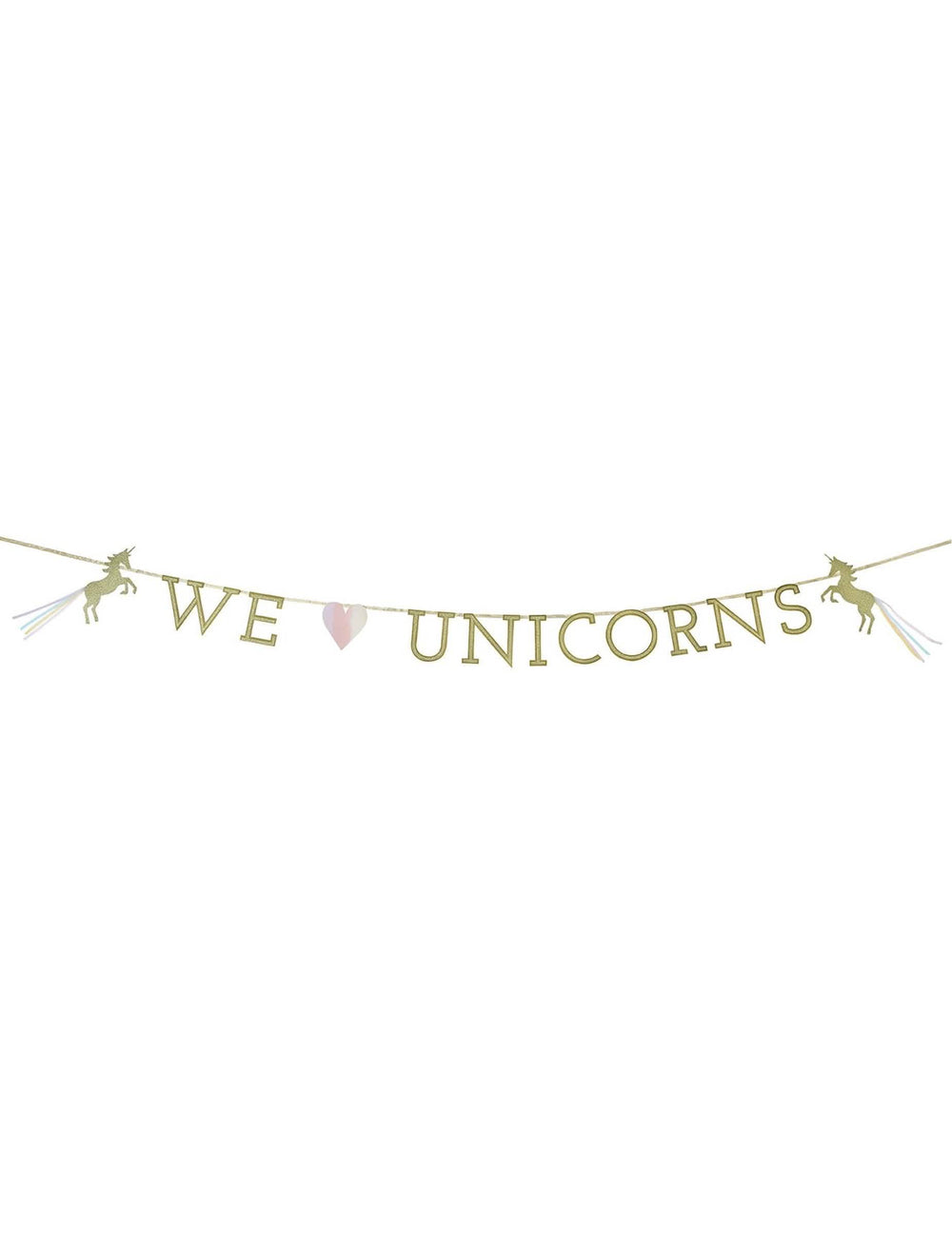 Ghirlandă din carton we love unicorns pentru aniversare aurie