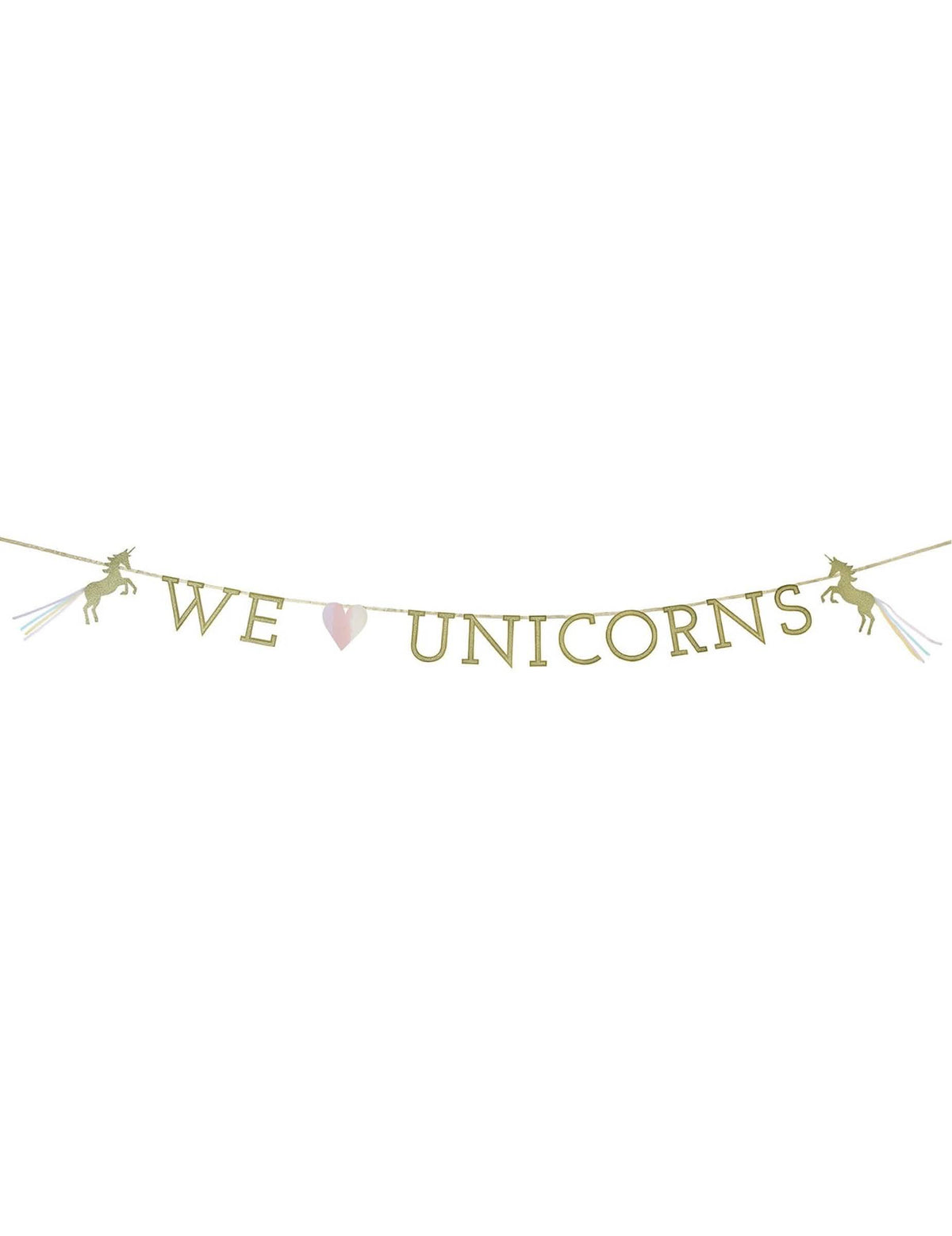 Ghirlandă din carton we love unicorns pentru aniversare aurie