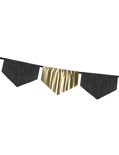 Garland de hârtie cu franjuri negre și aurii 3 m