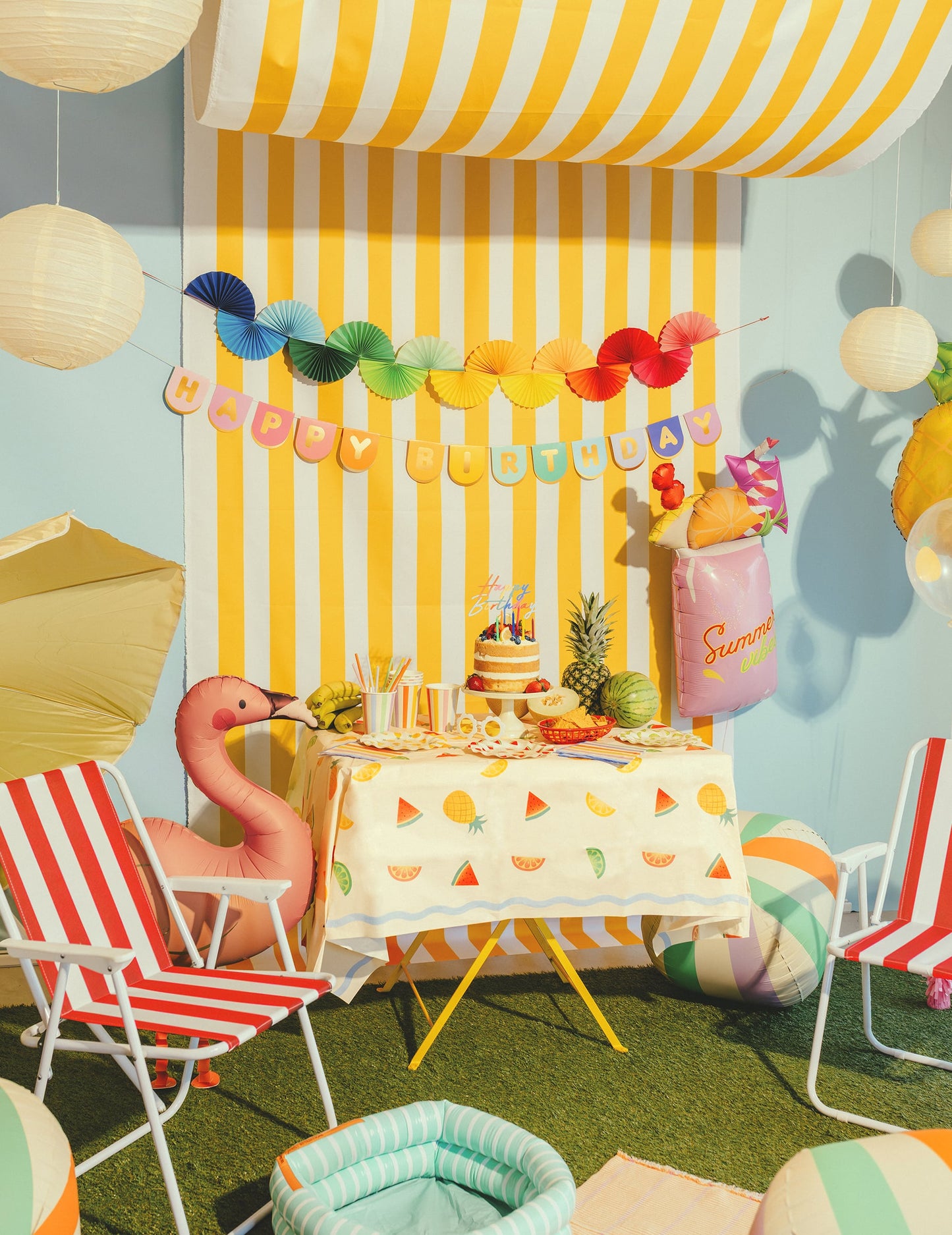 Guirlande en papier éventails arc-en-ciel 2,5 m