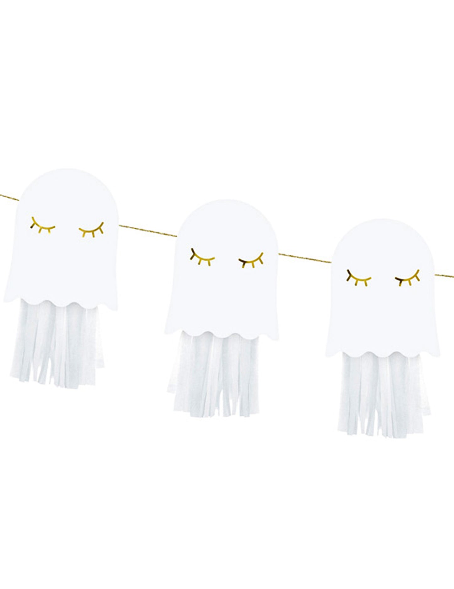 Ghirlandă de hârtie cu fantome albe și aurii, 1,3 m, necesită asamblare