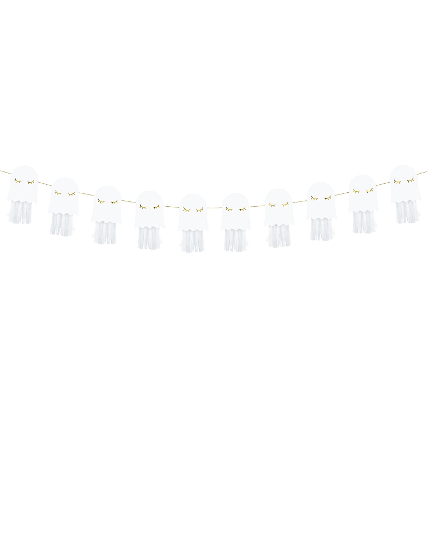 Ghirlandă de hârtie cu fantome albe și aurii, 1,3 m, necesită asamblare