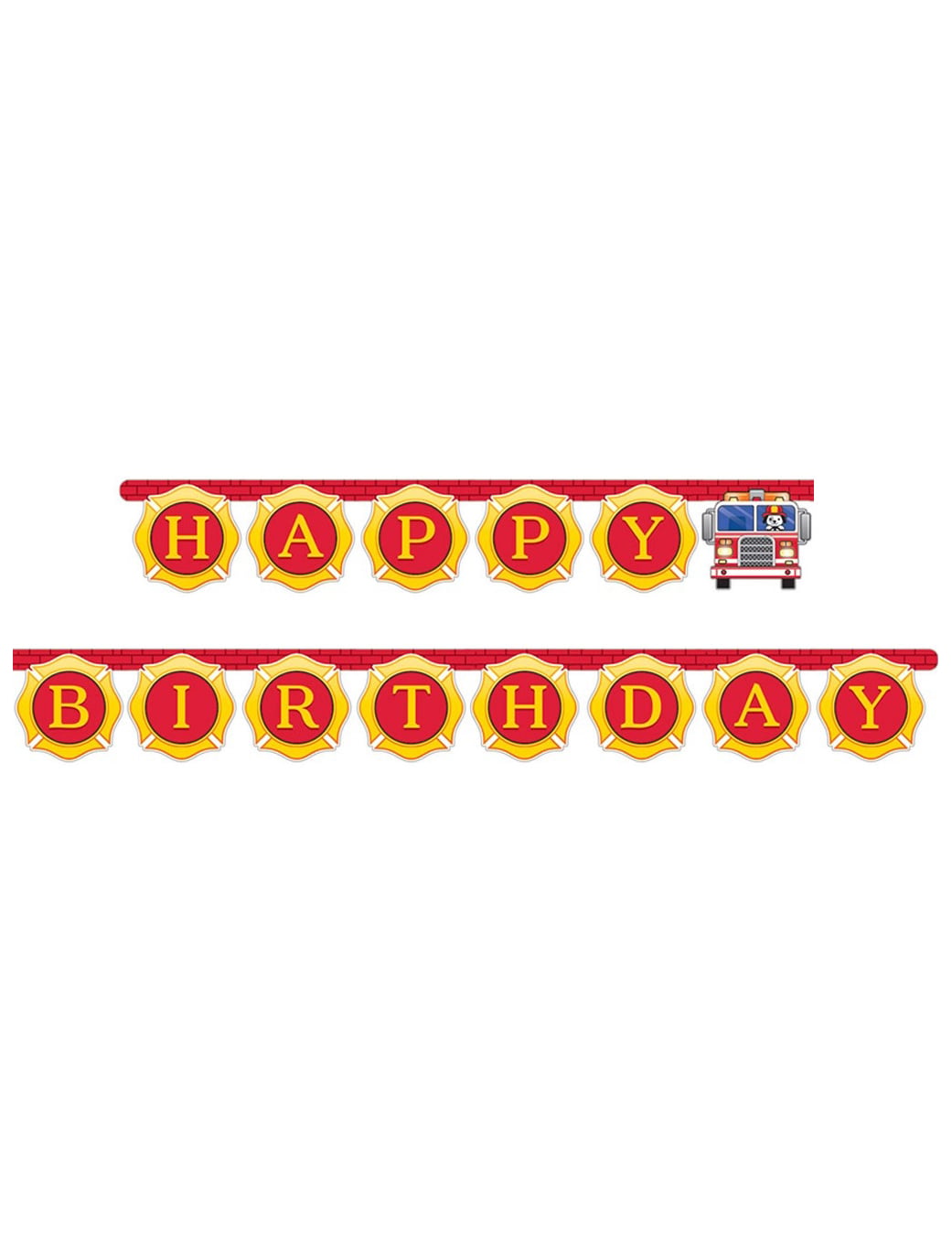 Guirlande happy birthday camion de pompier pour garçon rouge et jaune