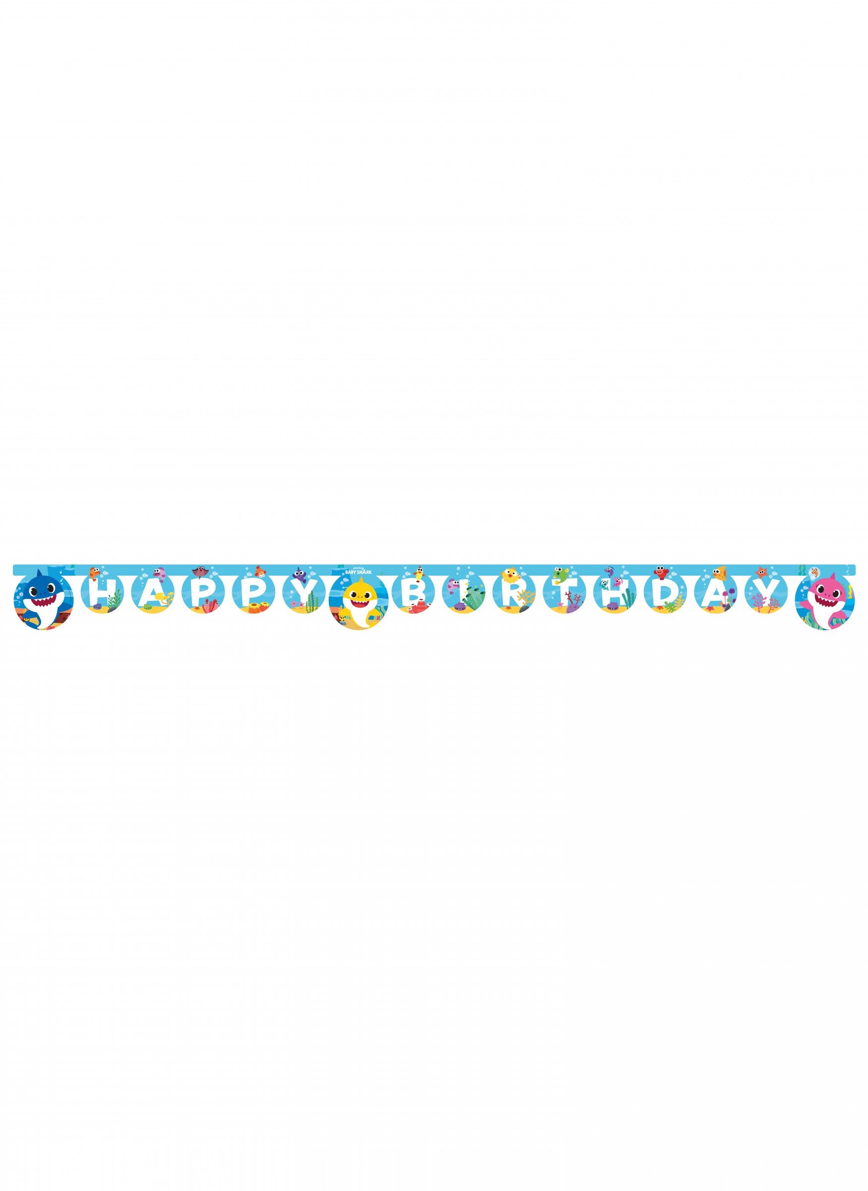 Vue d'ensemble de la guirlande en papier Happy Birthday Baby Shark