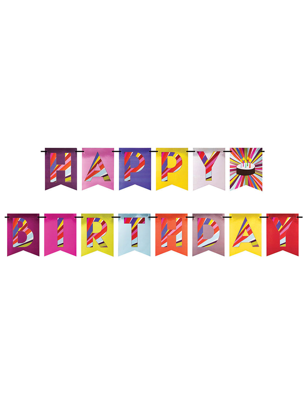 Ghirlandă de hârtie cu mesaj „La mulți ani”, tort de ziua de naștere, 2,45 m, colorată
