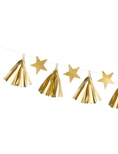 Ghirlandă de hârtie cu ciucuri aurii și stea de asamblat