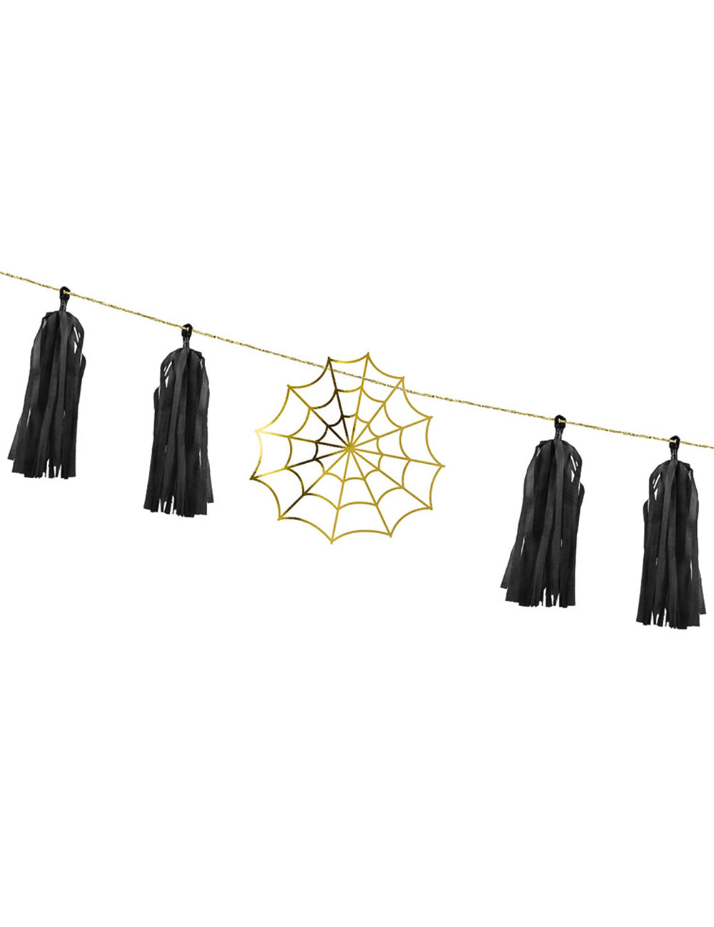 Guirlande en papier tassel toile d'araignée pour fête dorée et noire à monter