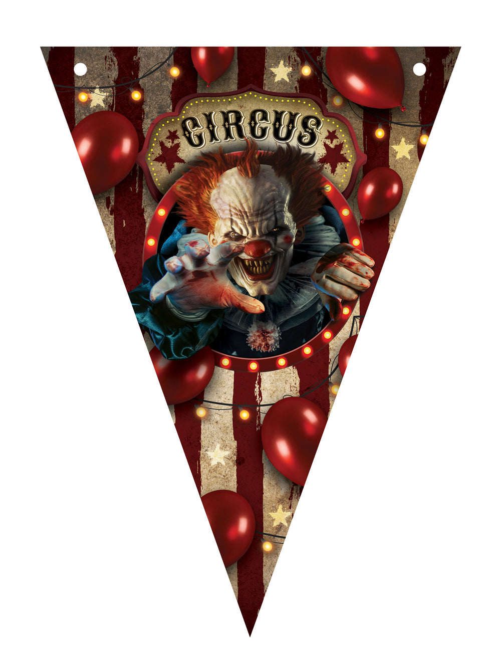 Gros plan sur un fanion de la guirlande en plastique clown d'Halloween
