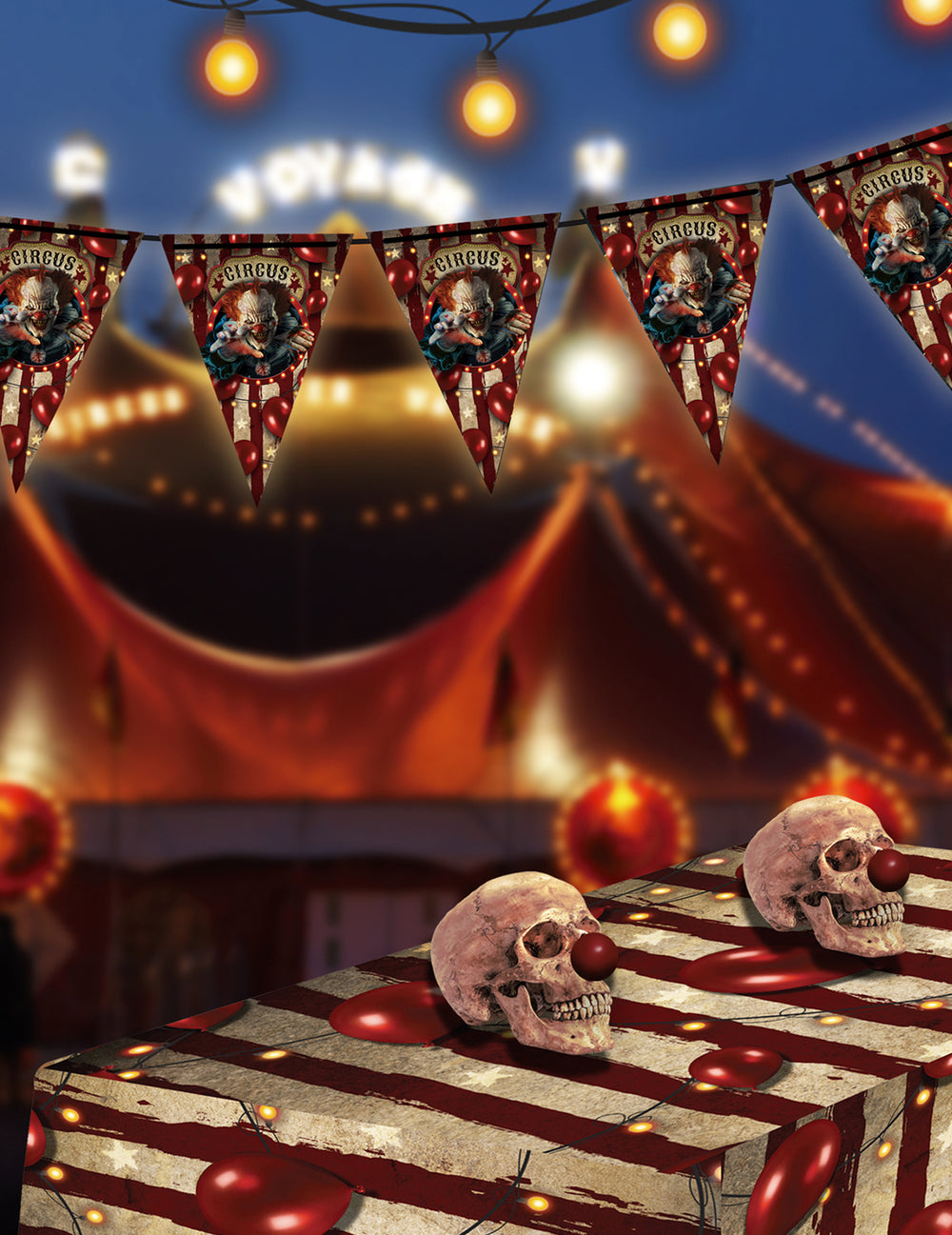 Mise en situation de la guirlande en plastique clown d'Halloween