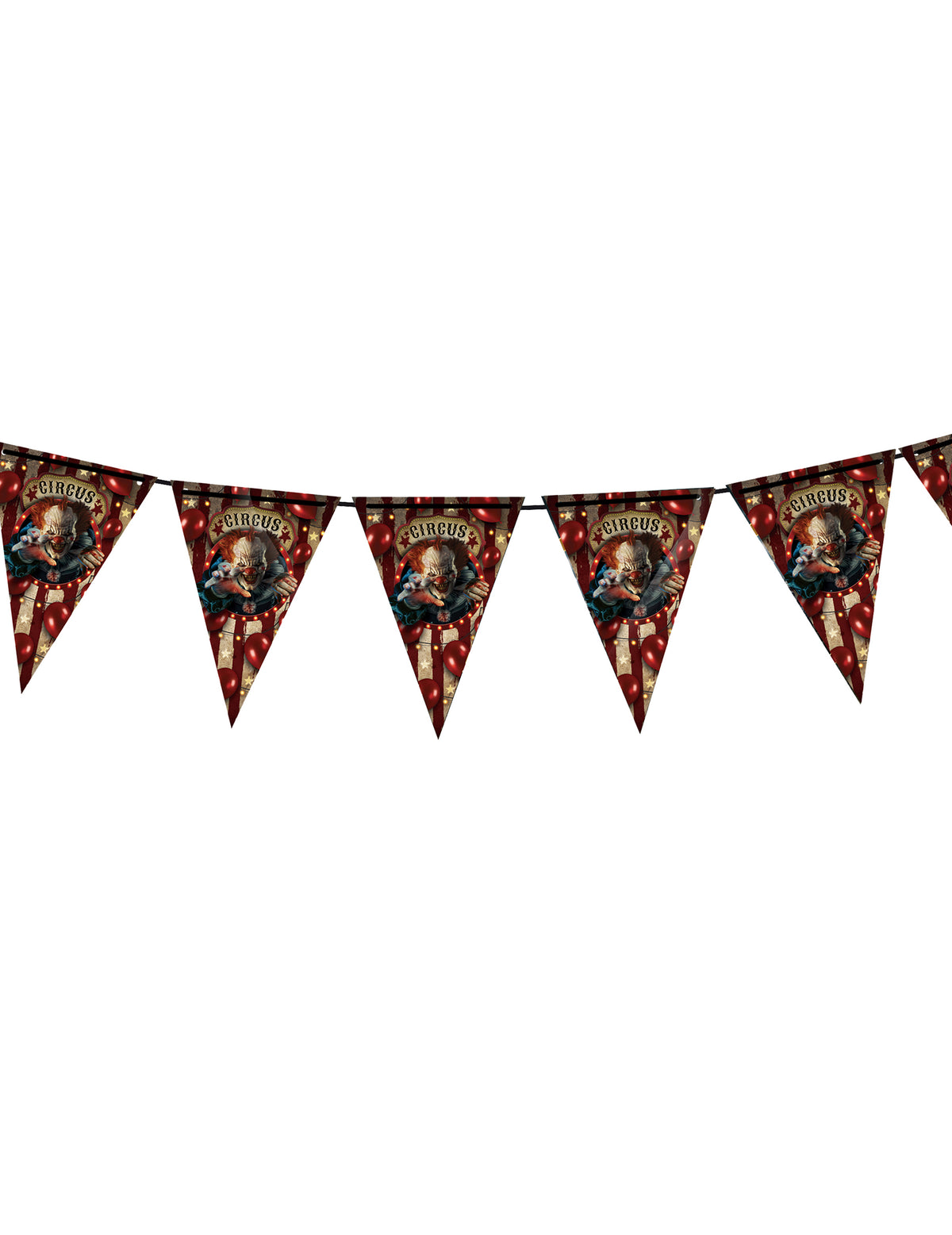 Guirlande en plastique clown d'Halloween rouge et beige à motifs de cirque