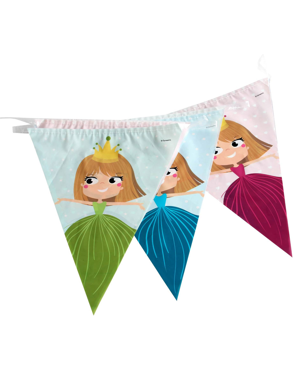 Guirlandă din plastic cu fanioane prințesă pentru copil multicolor verde albastru și roz