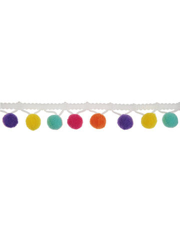 Ruban de pompons multicolores 2m blanc 2cm