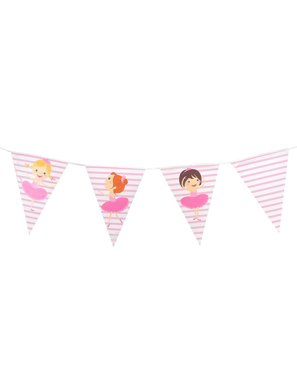 Guirlande en plastique fanions ballerines rose et blanc à rayures